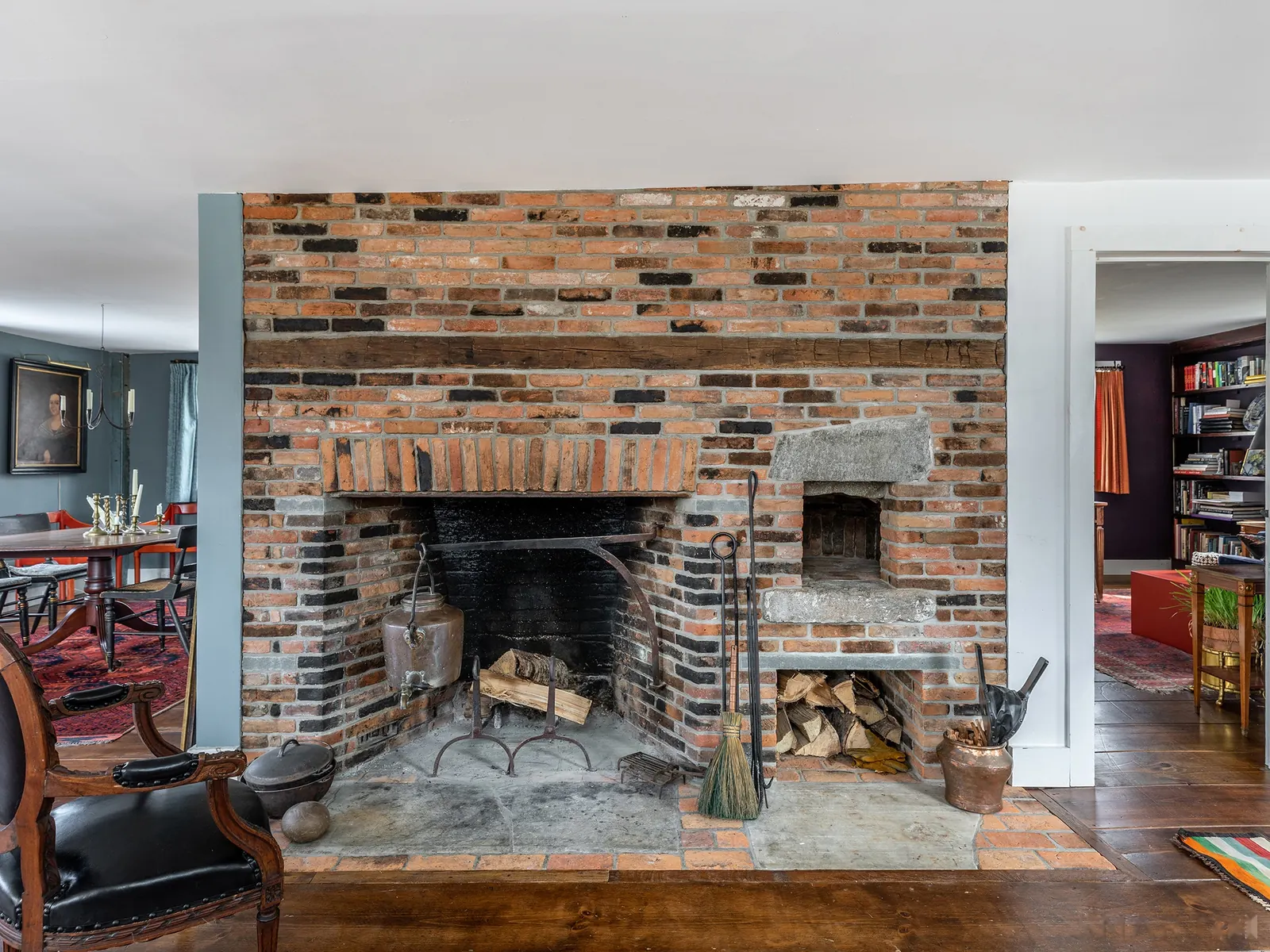 Historic cottage hearth and old brick chimney